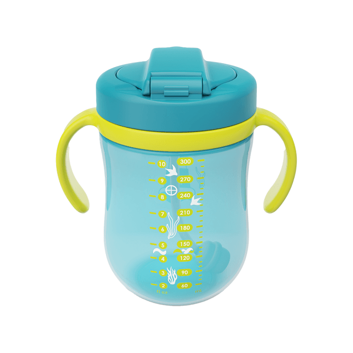 BABOO gertuvė su silikoniniu šiaudeliu ir svareliu LAGOON FIESTA, žalia spalva, nuo 9 mėn., 300 ml-2
