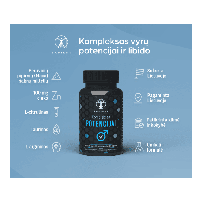 SAPIENS kompleksas potencijai, neutralus skonis, 60 kapsulių-1