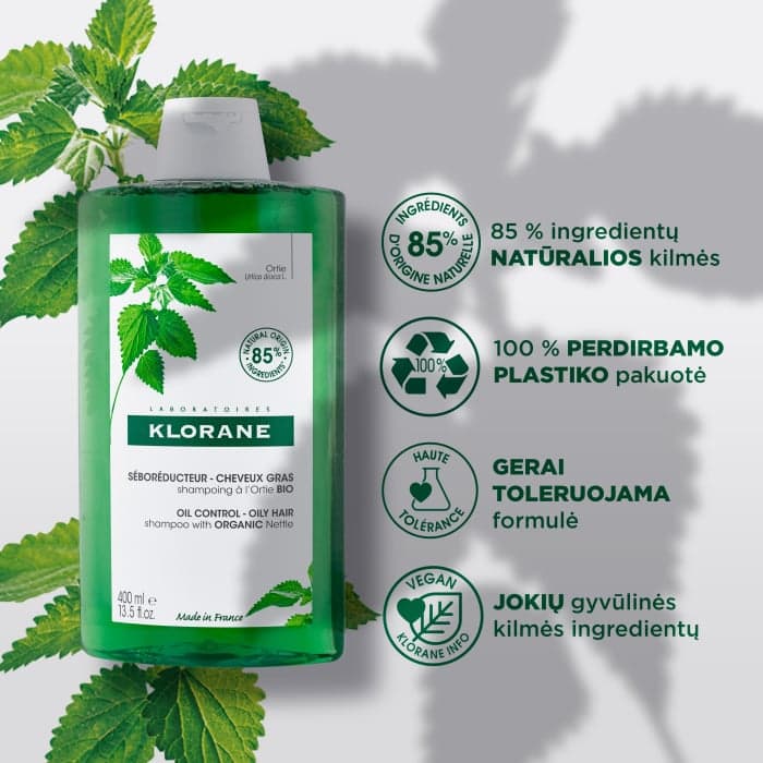 KLORANE šampūnas su dilgėlių ekstraktu riebiems plaukams, 400 ml-1