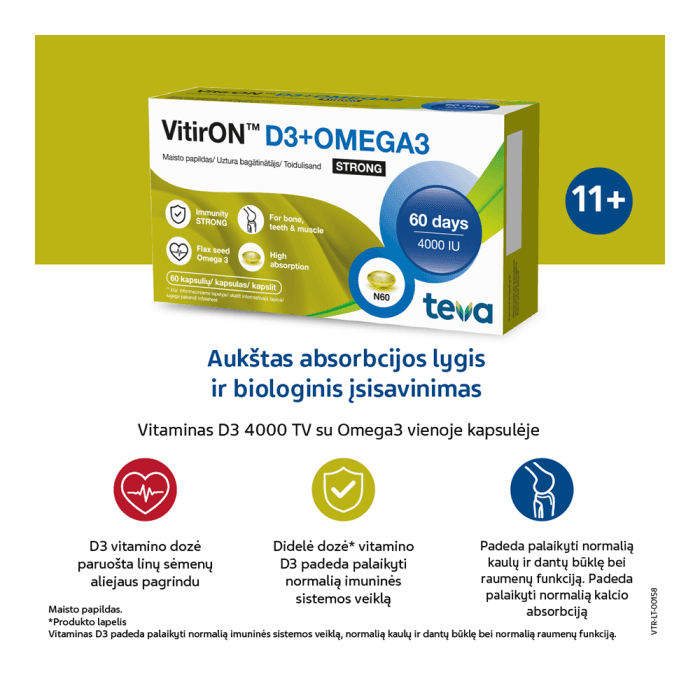 VITIRON D3 + OMEGA 3 STRONG, 60 kapsulių-1
