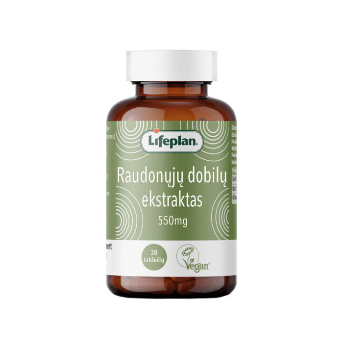 LIFEPLAN raudonųjų dobilų ekstraktas RED CLOVER EXTRACT 550 MG, 30 kietųjų kapsulių
