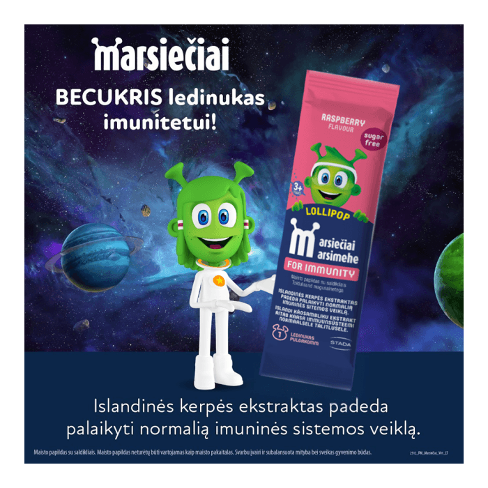 MARSIEČIAI LOLLIPOPS ledinukas imunitetui, aviečių skonio 10 g, 1 vnt.-2