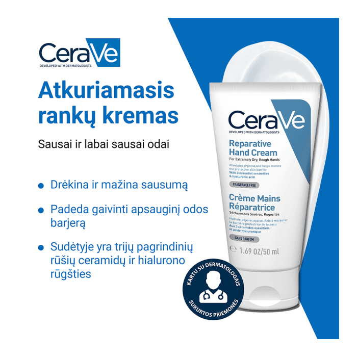 CERAVE atkuriamasis itin sausos ir išsausėjusios rankų odos kremas, 50 ml-1