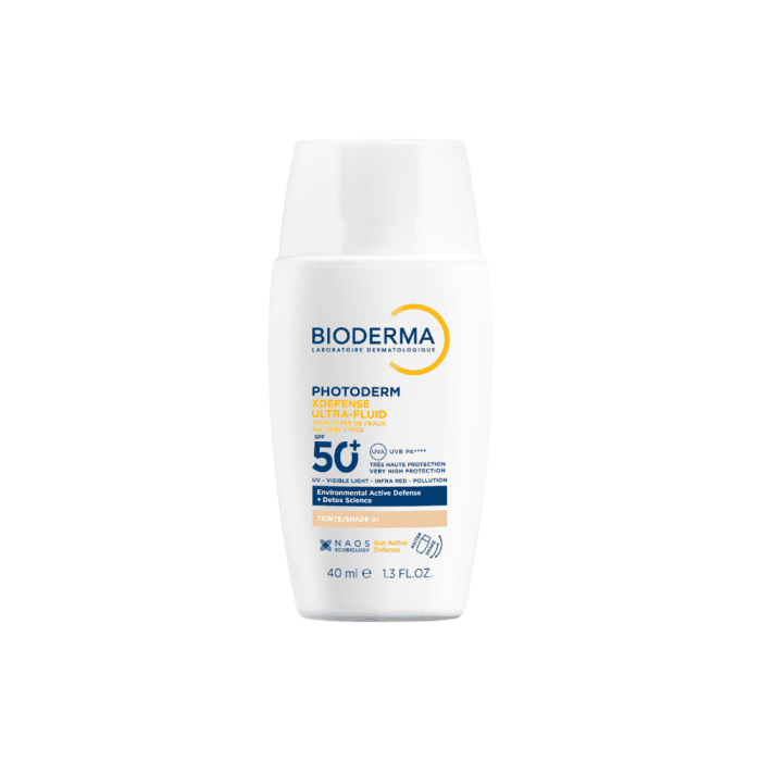 BIODERMA labai aukštos apsaugos ir itin lengvos tekstūros, detoksikuojantis fluidas nuo saulės ir taršos, su spalva T01, PHOTODERM XDEFENSE ULTRA-FLUID SPF50+, 40 ml