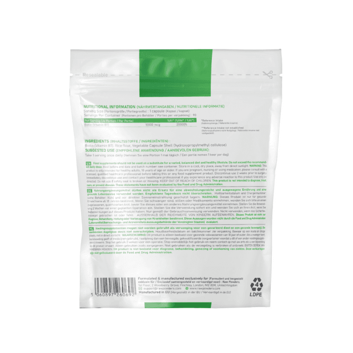 RAW POWDERS BIOTINAS VITAMINAS B7, 10 MG, 90 kapsulių-1