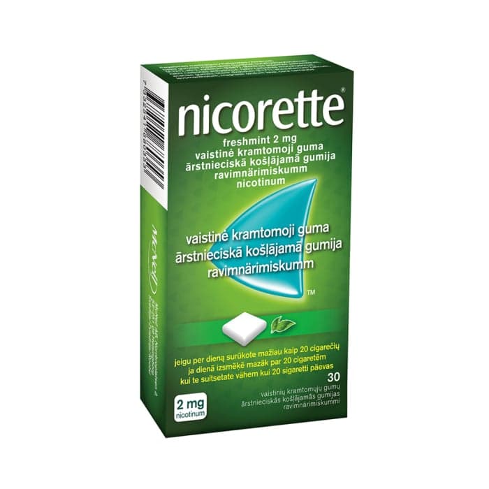 NICORETTE FRESHMINT 2 mg, 30 vienetų, vaistinė kramtomoji guma, N30