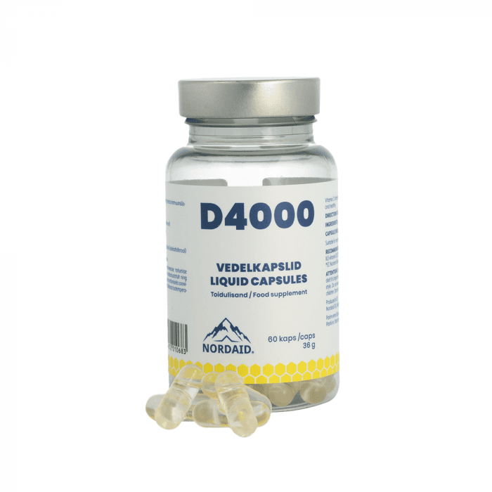 NORDAID D4000 LIQUID CAPSULES su vitaminu D3, 60 Kapsulės