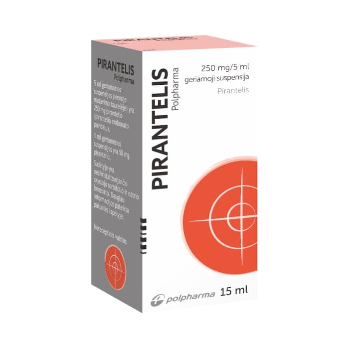 PIRANTELIS Polpharma 250 mg/5 ml geriamoji suspensija, 15ml, geriamoji suspensija, N1