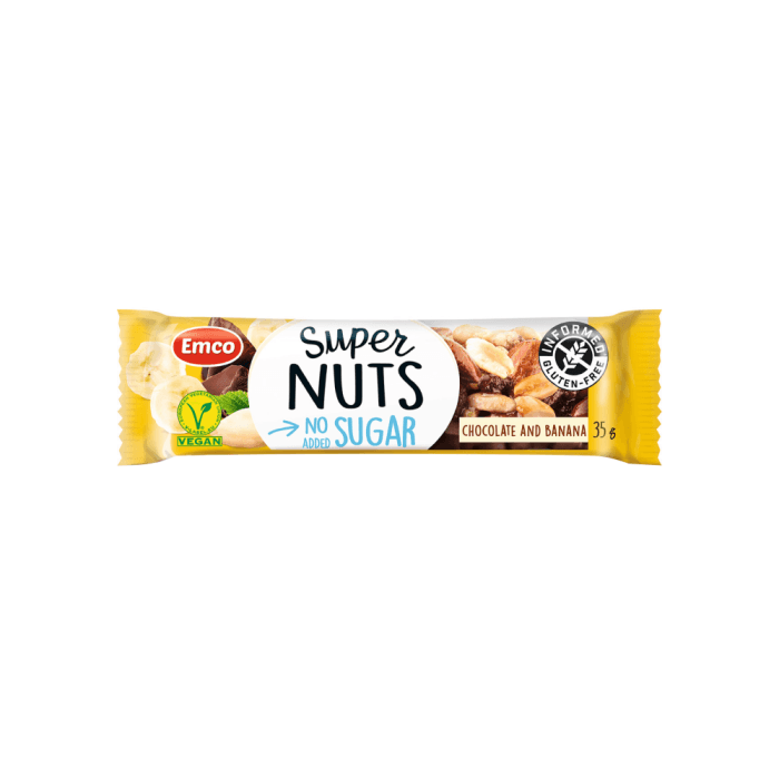 EMCO riešutų batonėlis su šokoladu ir bananais SUPER, 35 g