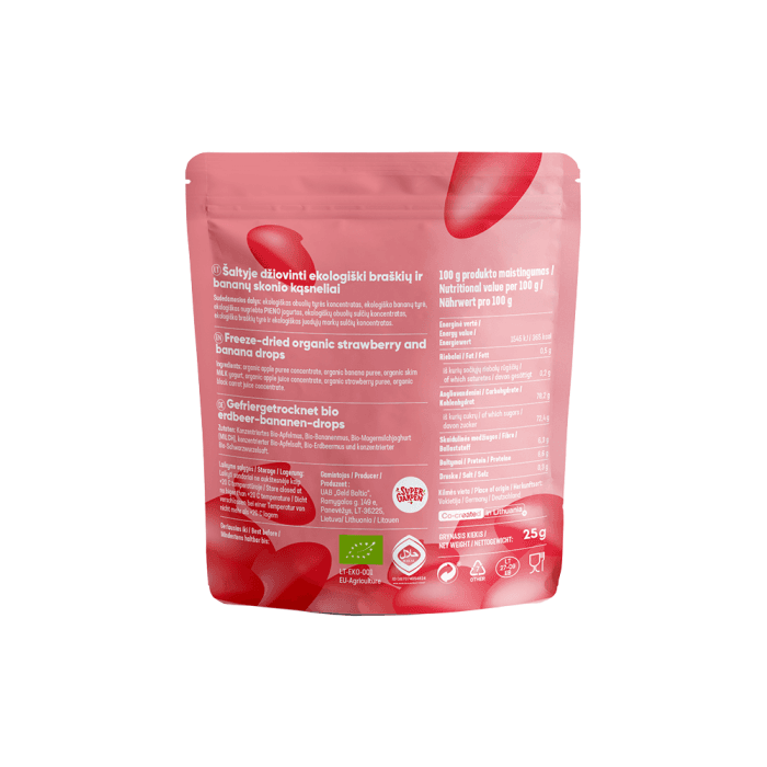 STAR CANDIES Ekologiški braškių ir bananų skonio jogurtiniai kasneliai, (LT-EKO-001), 25 g-1