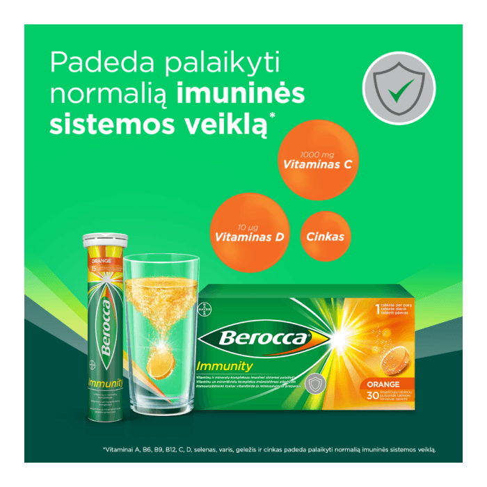 BEROCCA IMMUNITY vitaminų kompleksas, 30 šnypščiųjų tablečių-1