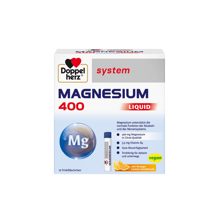 DOPPELHERZ SYSTEM MAGNESIUM 400 LIQUID, apelsinų ir citrinų skonio, 10 ampulių-2