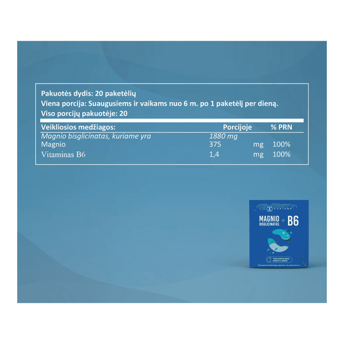 SAPIENS Magnio bisglicinatas + B6, 20 paketėlių-2