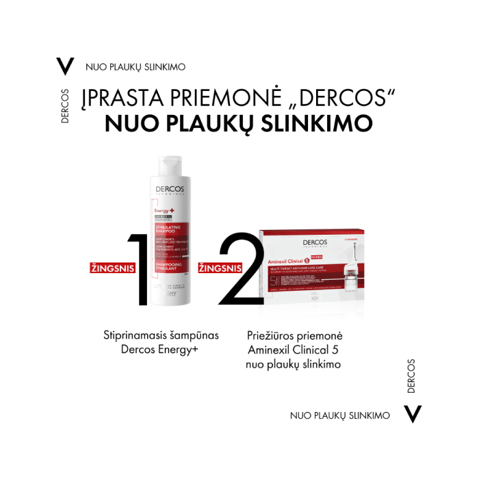 VICHY ampulės slenkantiems moterų plaukams  AMINEXIL CLINICAL 5, 21 vnt., 6 ml-2
