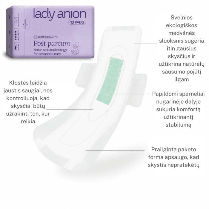 LADY ANION paketai po gimdymo su anijonų juostele POST PARTUM, LT-EKO-001, 10 vnt.-1