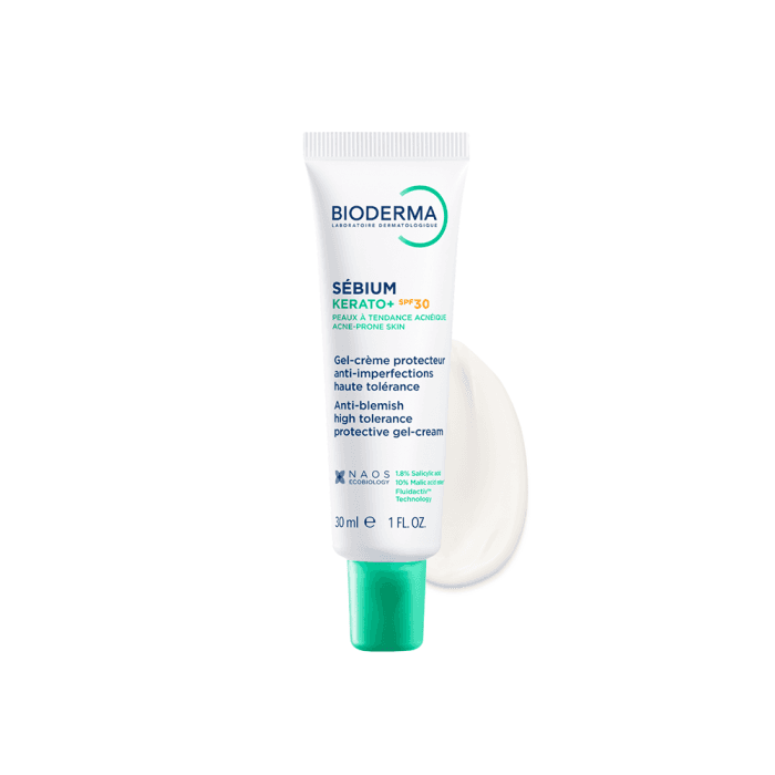 BIODERMA aukštos tolerancijos gelis-kremas nuo spuogų į aknę linkusiai odai, SÉBIUM KERATO+ SPF30, 30 ml-1