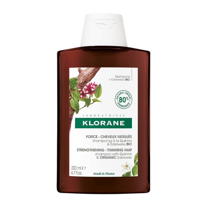 KLORANE stiprinamasis šampūnas su chininu ir ekologišku edelveisu, 200 ml