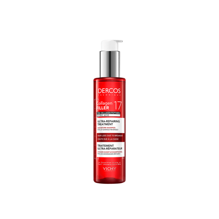 VICHY intensyvaus poveikio koncentratas prieš šampūną - dėl lūžinėjimo, slenkantiems plaukams DERCOS COLLAGEN 17 FILLER, 150 ml