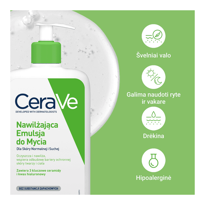 CERAVE prausiamoji emulsija normaliai ir sausai veido ir kūno odai, 473 ml-2
