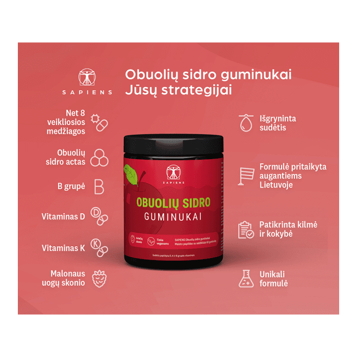 SAPIENS obuolių sidro guminukai, nuo 18 m., aviečių skonio, 60 guminukų-1
