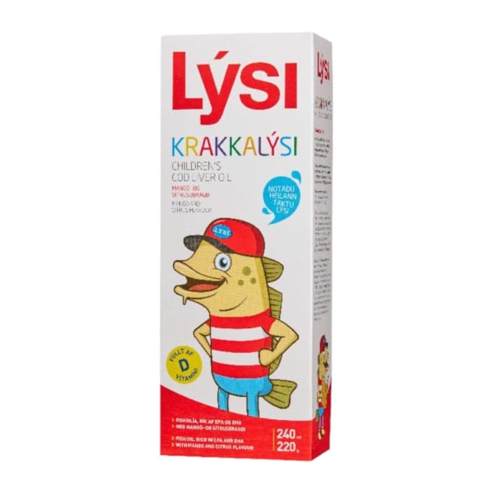 Lysi CHILDRENS žuvų taukai vaikams mango ir citrusų skonio, 240 ml