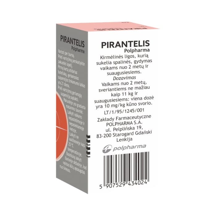 PIRANTELIS Polpharma 250 mg/5 ml geriamoji suspensija, 15ml, geriamoji suspensija, N1-1