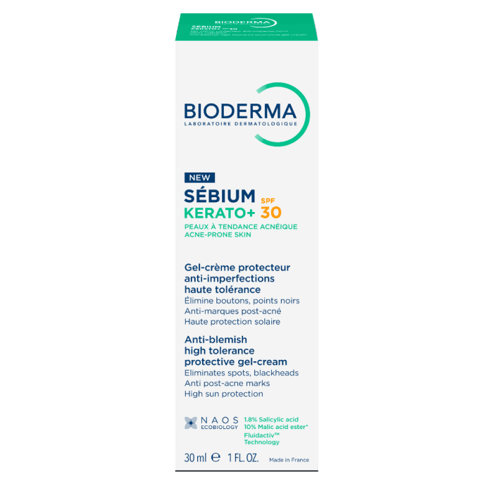 BIODERMA aukštos tolerancijos gelis-kremas nuo spuogų į aknę linkusiai odai, SÉBIUM KERATO+ SPF30, 30 ml-2