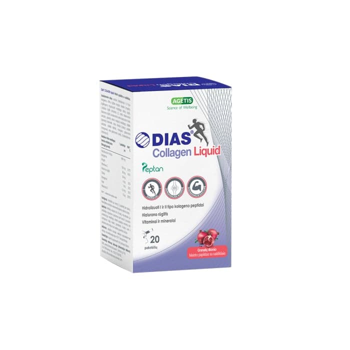 AGETIS DIAS COLLAGEN LIQUID paruoštas vartoti skystasis kolagenas, granatų skonio, 20 paketėlių-1