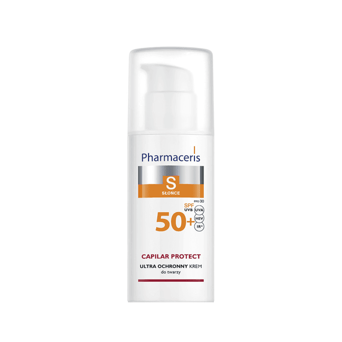 PHARMACERIS S apsauginis veido su išsiplėtusiais kapiliarais kremas nuo saulės CAPILAR  PROTECT, SPF 50+, 50 ml