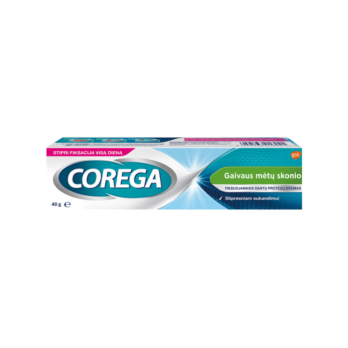 COREGA fiksuojamasis ypač gaivus dantų protezų kremas, 40 g