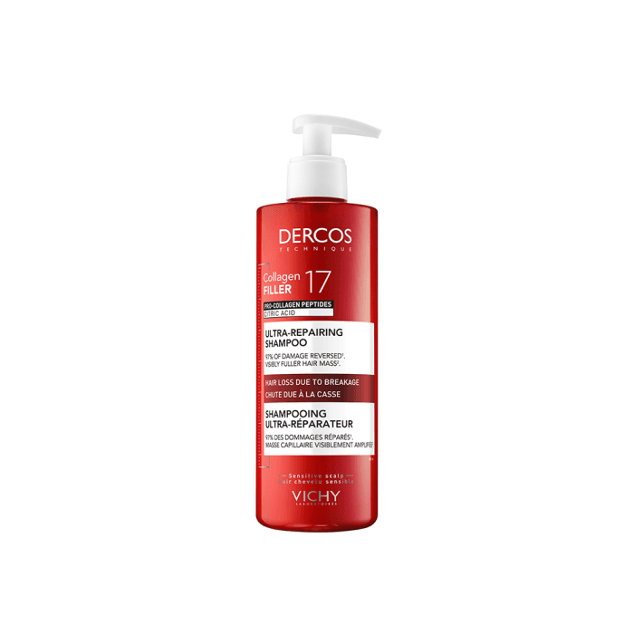 VICHY intensyvaus poveikios gaivinamasis šampūnas DERCOS COLLAGEN 17 FILLER, 400 ml