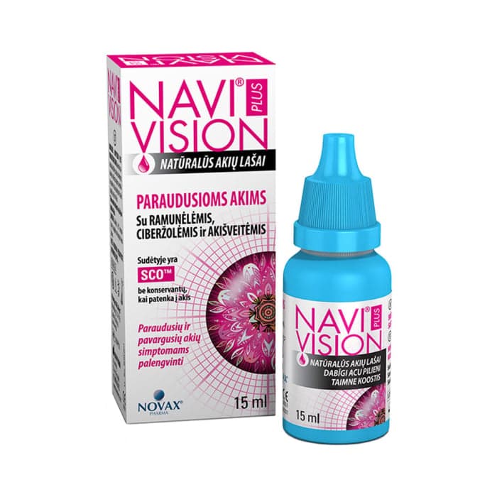 NAVIVISION PLUS natūralūs akių lašai paraudusioms akims, 15 ml