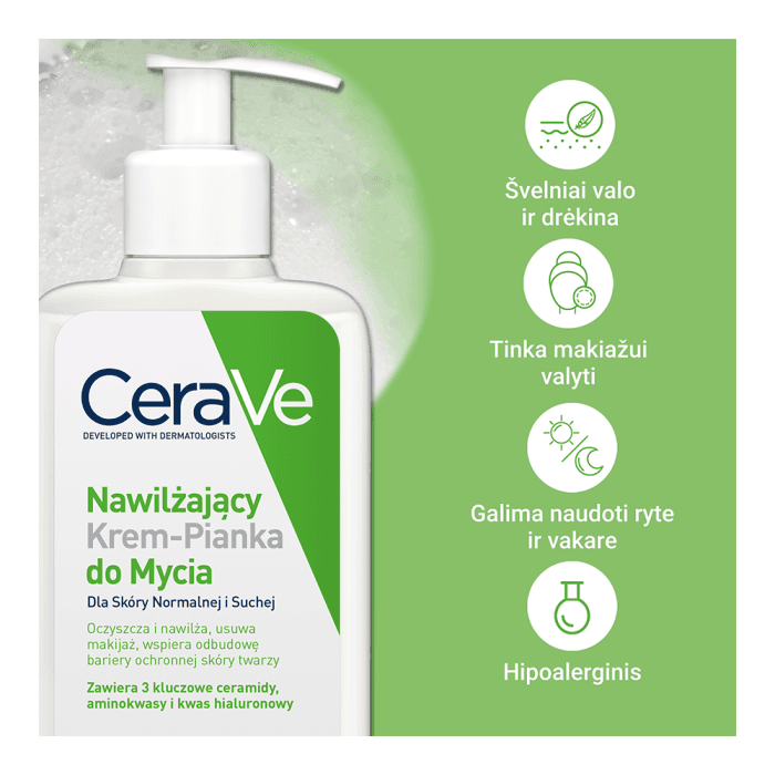 CERAVE drėkinamasis, kreminis putojantis prausiklis, 236 ml-2