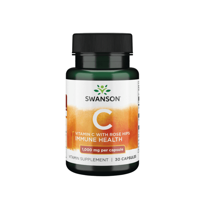 SWANSON VITAMINAS C SU ERŠKĖČIŲ EKSTRAKTU 1000 MG, 30 kapsulių