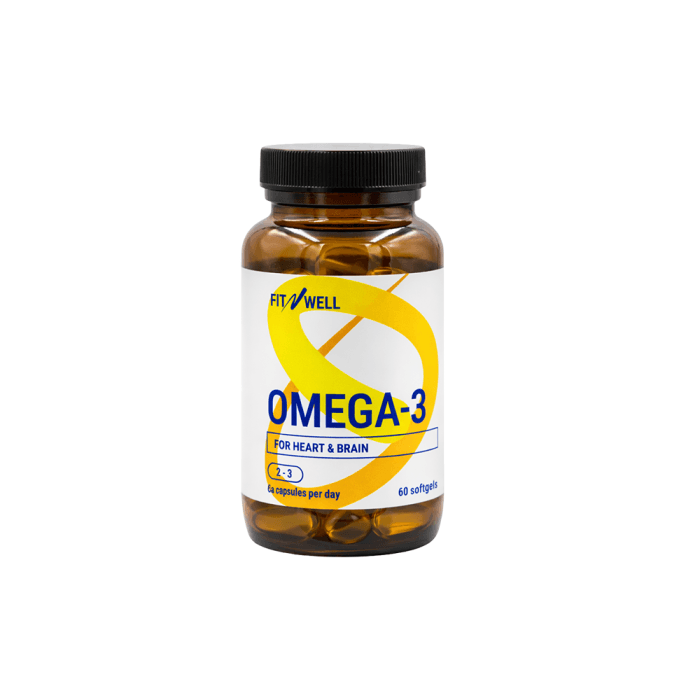 FITNWELL Omega-3 1000mg, 60 minkštų kapsulių