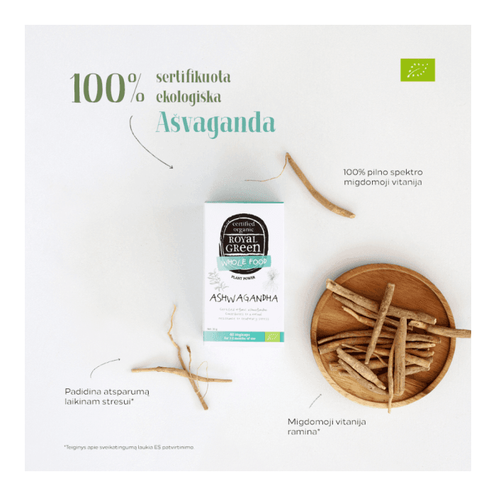 ROYAL GREEN ašvaganda BIO ASHWAGANDHA 430 MG, LT-EKO-001, 60 kapsulių-1