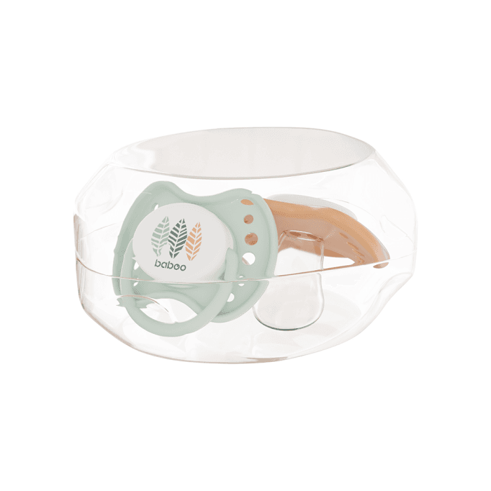BABOO® Calmy silikoninis ortodontinis čiulptukas su sterilizavimo dėžute, Peachy Keen, 0+ mėn, 2 vnt.-2