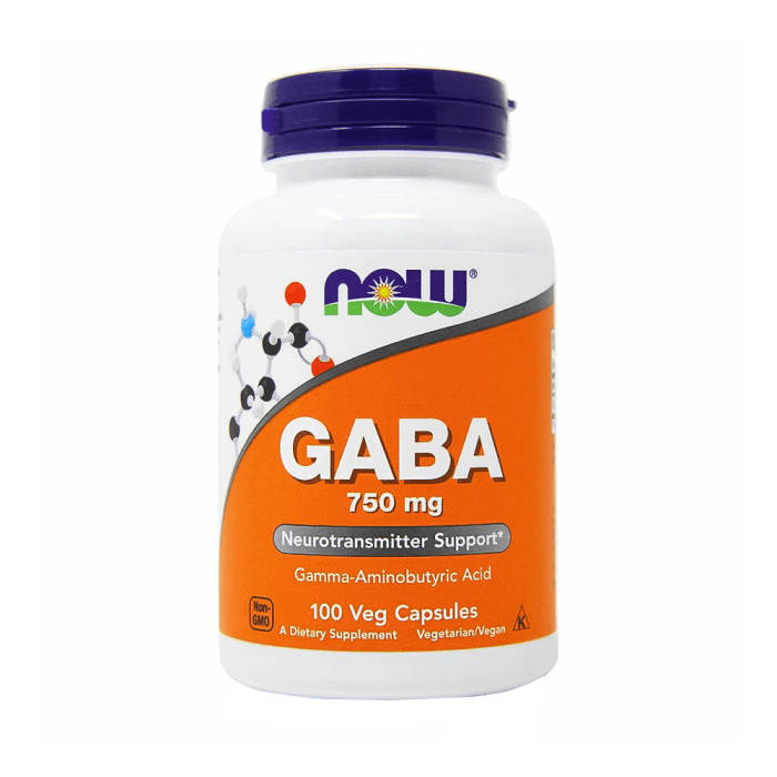 NOW GABA, 750 MG, 100 kapsulių
