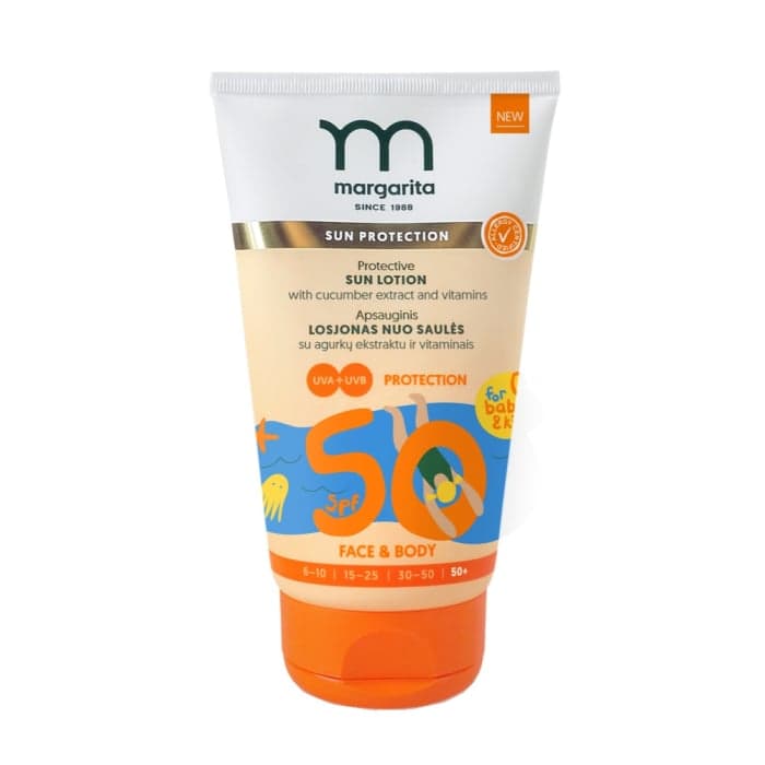 MARGARITA apsauginis losjonas nuo saulės vaikams ALLERGY CERTIFIED, SPF 50, bekvapis, 75 ml