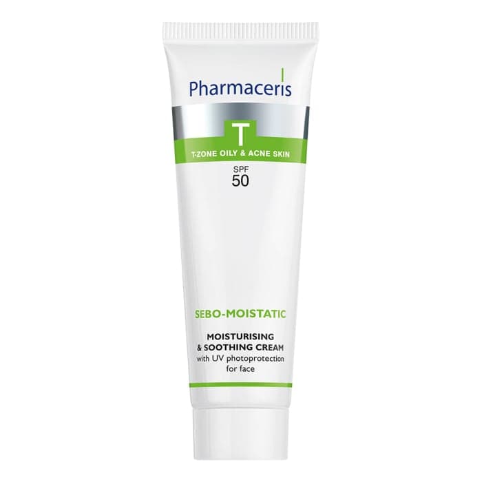 PHARMACERIS T SEBO MOISTATIC, raminantis drėkinamasis kremas, SPF 50, 50 ml