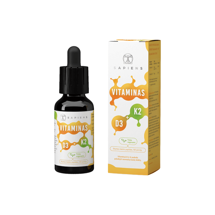 SAPIENS Vitaminas D3 + K2, 30 ml