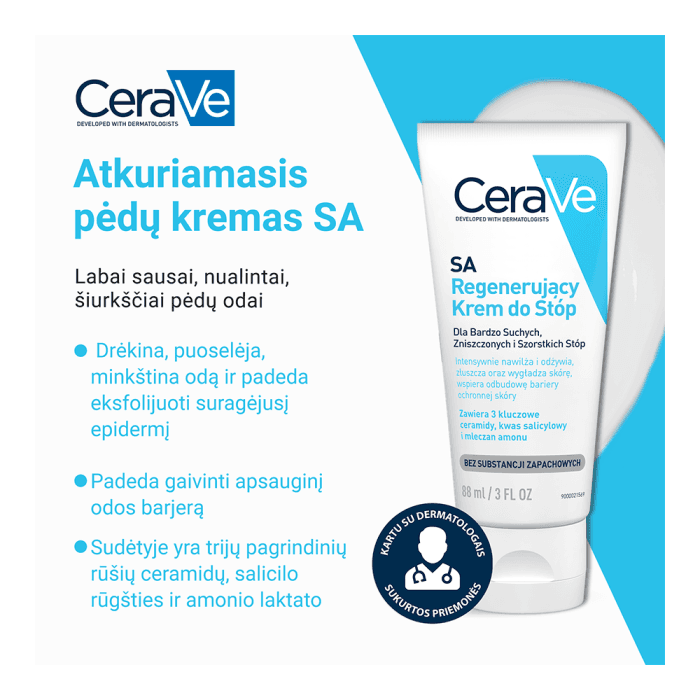 CERAVE atkuriamasis kremas labai sausai, pažeistai ir šiurkščiai pėdų odai, 88 ml-1