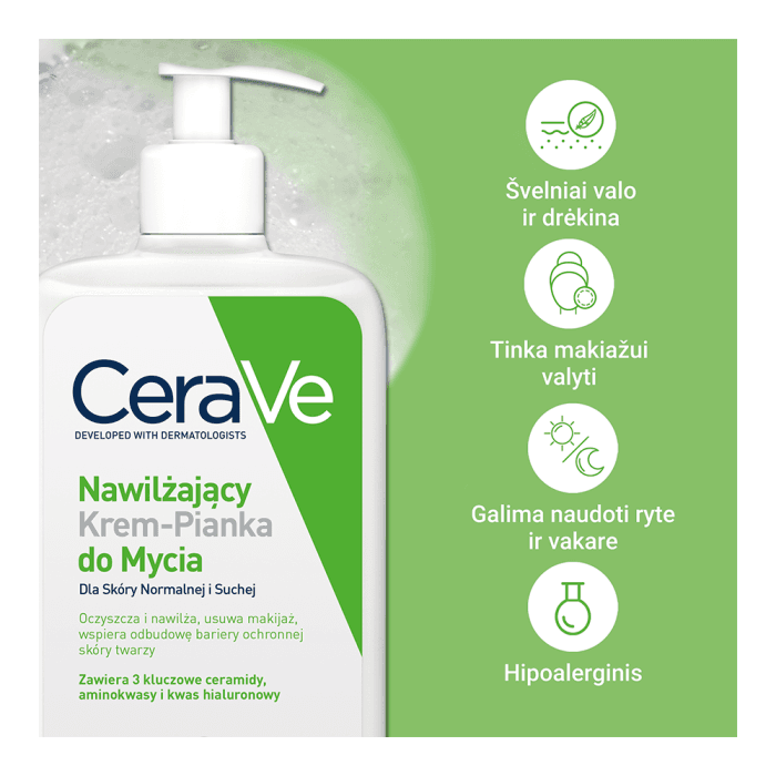 CERAVE kreminis putojantis prausiklis normaliai ir sausai veido odai, 473 ml-2