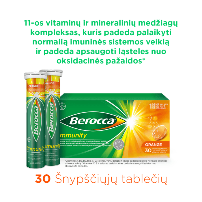 BEROCCA IMMUNITY vitaminų kompleksas, 30 šnypščiųjų tablečių-2