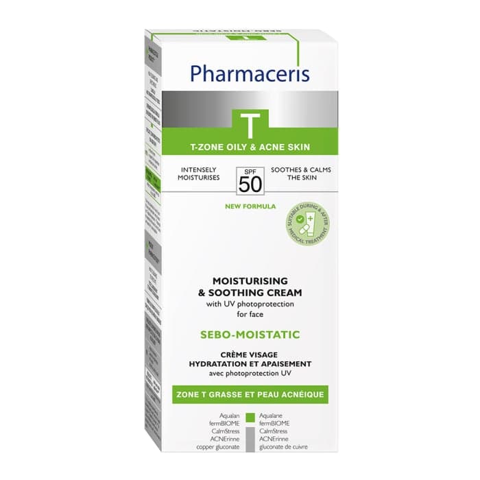 PHARMACERIS T SEBO MOISTATIC, raminantis drėkinamasis kremas, SPF 50, 50 ml-1