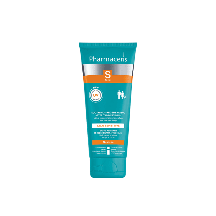 PHARMACERIS S drėkinamasis veido ir kūno balzamas po deginimosi CICA SENSITIVE, 200 ml