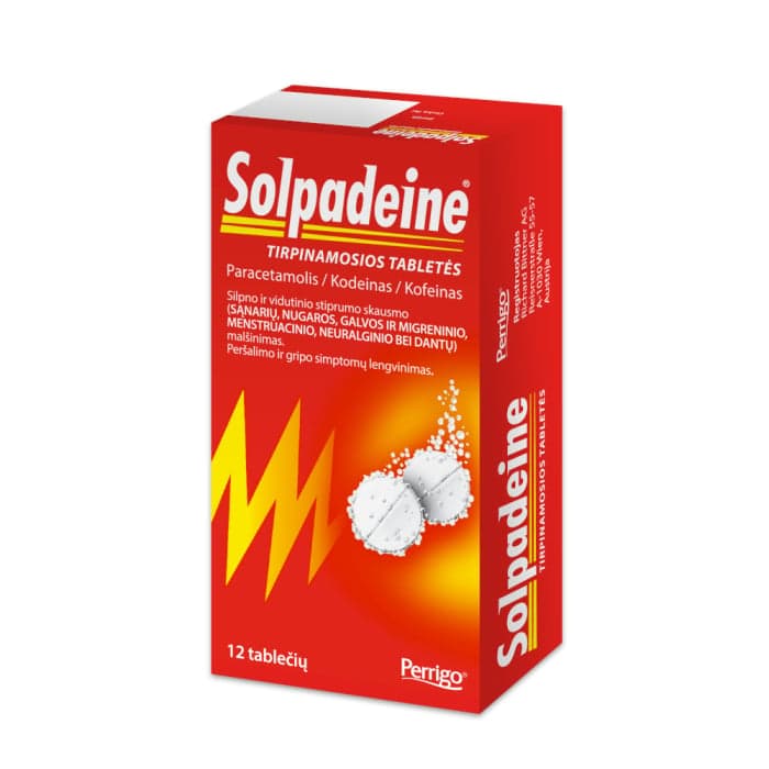 SOLPADEINE, 500 mg + 8 mg + 30 mg, tirpinamosios tabletės, N12
