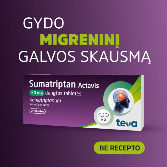 SUMATRIPTAN ACTAVIS, 50mg, dengtos tabletės, N2-2