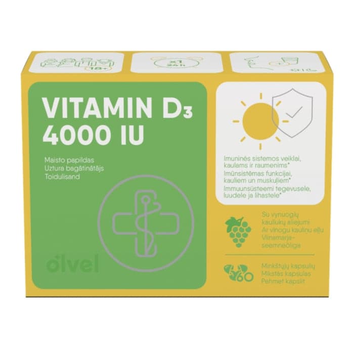 OLVEL , Vitaminas D3 4000 IU, 60 kapsulių