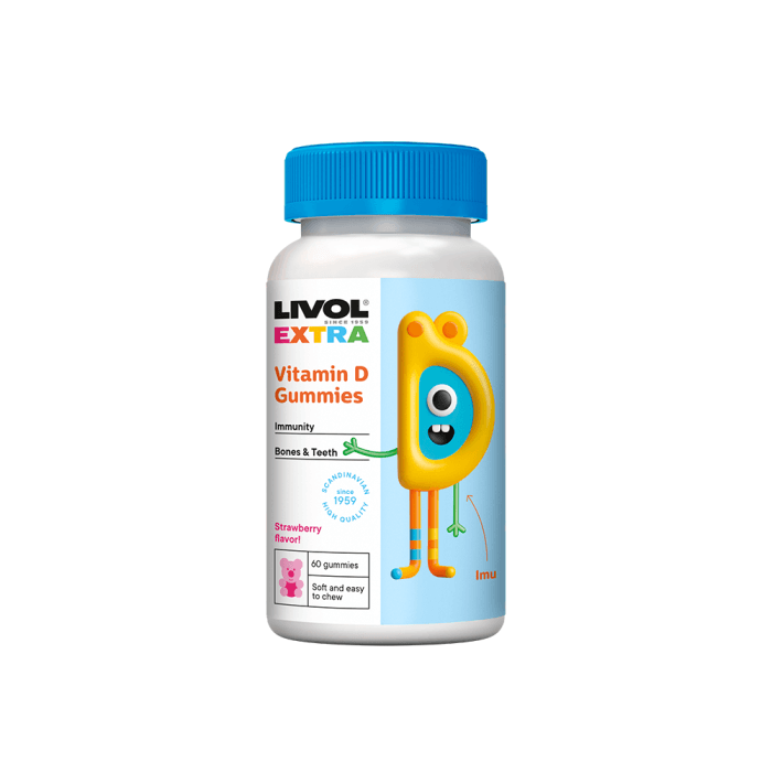 LIVOL EXTRA vitamino D3 guminukai, 60 guminukų